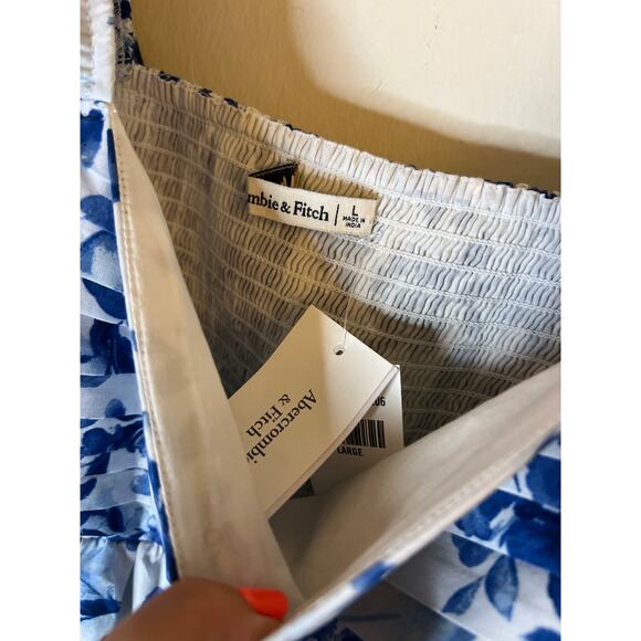 A&F Abercrombie and Fitch Emerson Ruched Puff Sleeve Floral Poplin Mini Dress - Picture 13 of 14